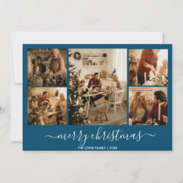 Cartão de Férias 5 Fotografias de Natal Azul