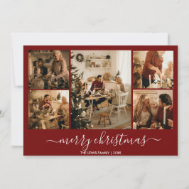 Cartão de Férias 5 Fotografias de Natal Red Merry