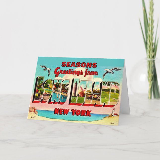 Cartão de Férias Antigo de Long Island (Frente)