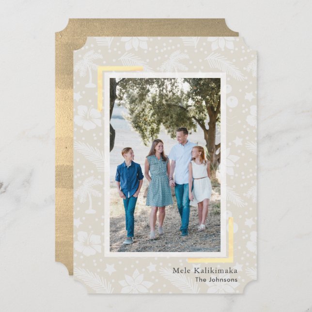 Cartão de Férias Beige para Mele Kalikimaka (Frente/Verso)