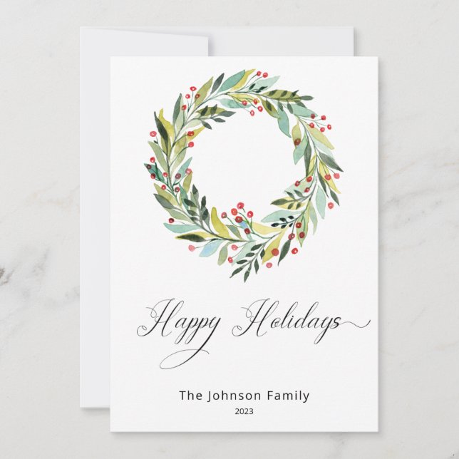 Cartão de Férias Berries e Greenery Wreath (Frente)