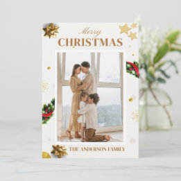 Cartão de Férias Clássico Dourado Foto Feliz Natal