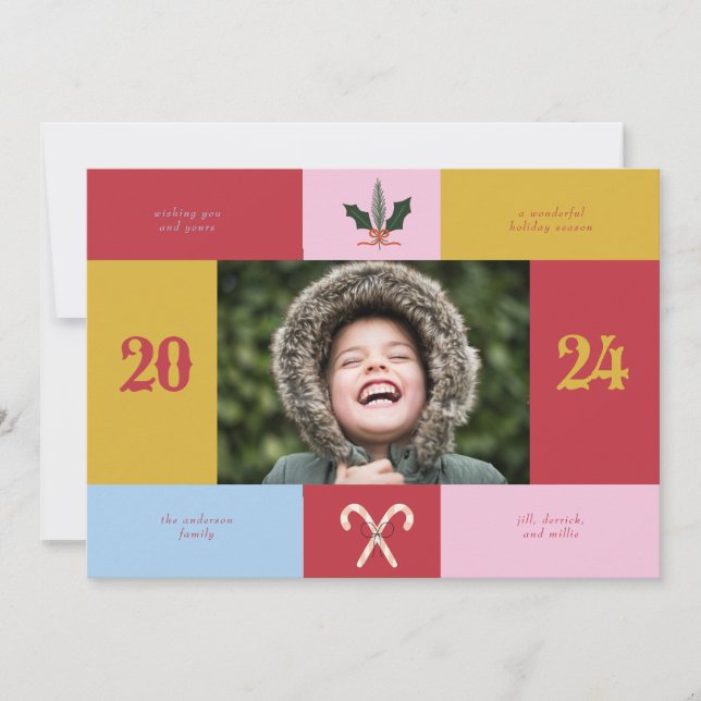 Cartão de Férias Colorido e Caprichoso com Blocos  (Frente)