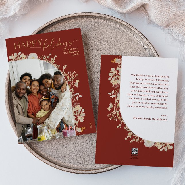 Cartão de Férias com Arco Floral Vermelho Moderno  (Criador carregado)