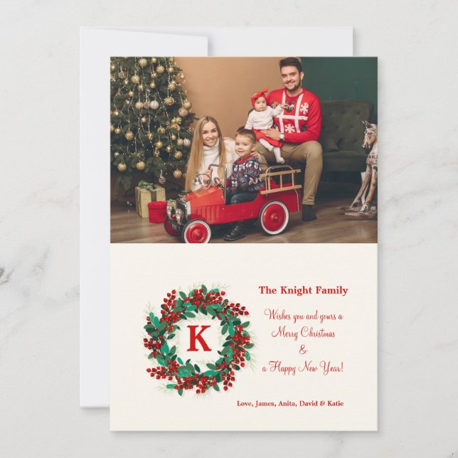 Cartão de Férias com Foto de Coroa de Frutas Verme (Frente)