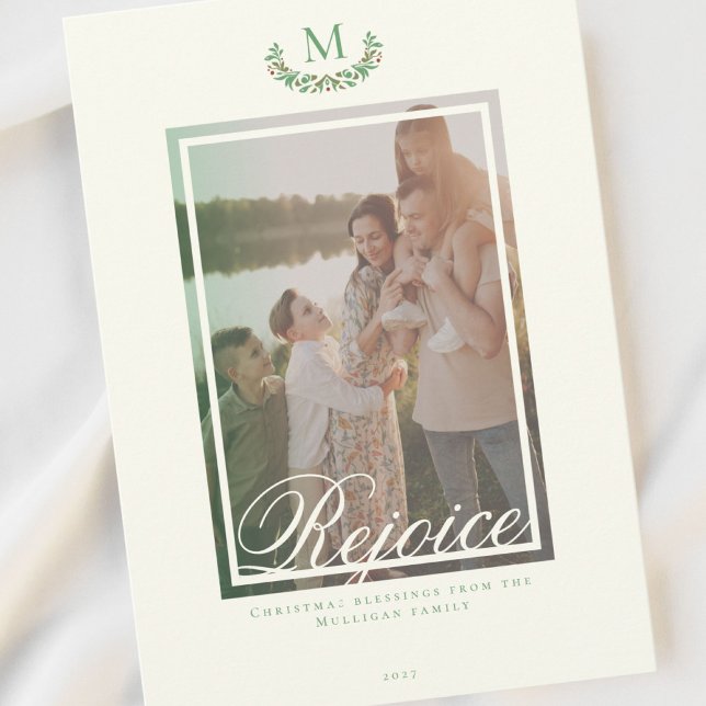 Cartão de Férias com Foto de Monograma Elegante (Criador carregado)