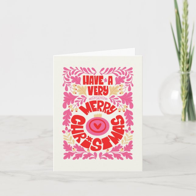 Cartão de férias cor-de-rosa (Frente)