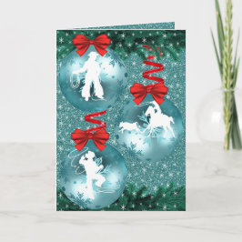 Cartão de Férias Cowboys e Cowgirls laçando no Azu