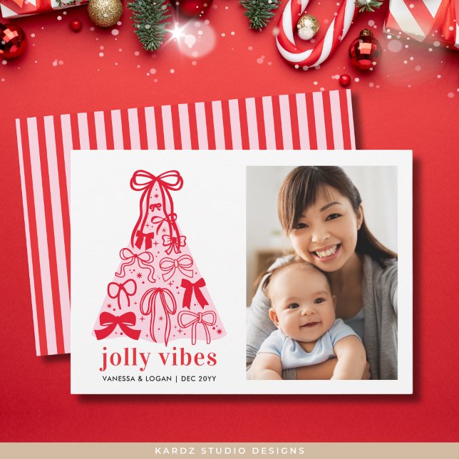 Cartão de Férias da Árvore de Natal de Arcos Rosa  (Holiday card shown in 5 x 7 inches, personalize and choose paper, corner style or digital invitation)