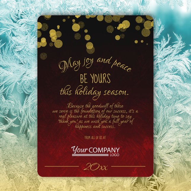 Cartão de Férias da Empresa Vermelha e Dourada (ruby red gold shimmery lights company holiday christmas card red logo business greeting cards)