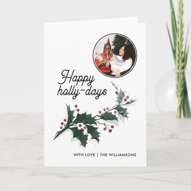 Cartão de Férias da Família Feliz Holly Days (Frente)