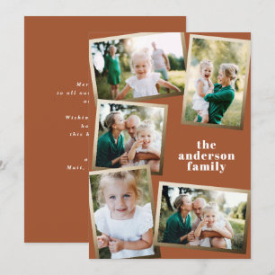 Cartão de férias da família multi-foto de ouro 