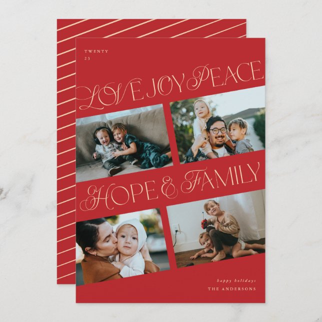 Cartão de férias de 4 fotos minimalista Chrismtas (Frente/Verso)