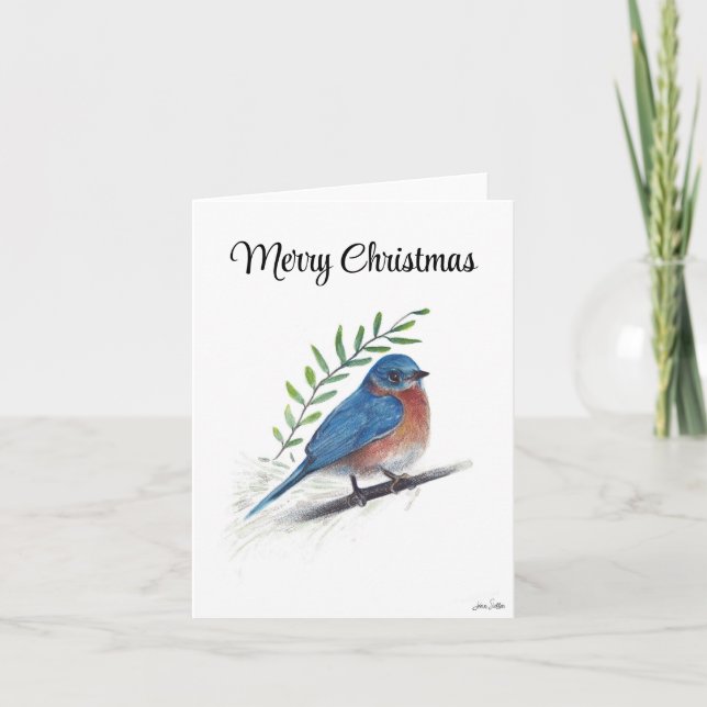 Cartão de Férias de Aves Bluebird Feliz de Natal (Frente)