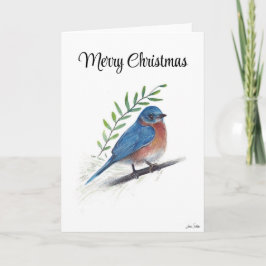 Cartão de Férias de Aves Bluebird Feliz de Natal