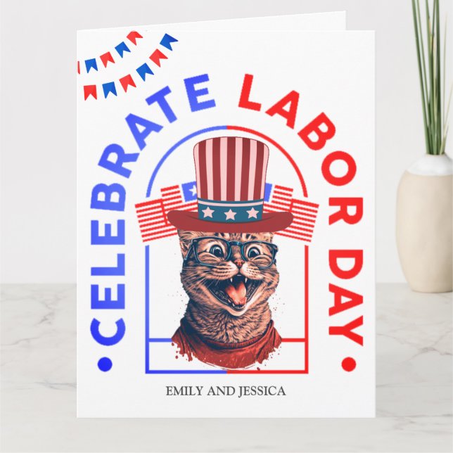 Cartão de Férias de Bandeira Feliz Dia do Trabalho (Frente)