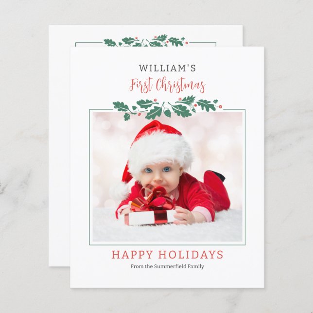 Cartão de Férias de Bebê do Primeiro Natal (Frente/Verso)