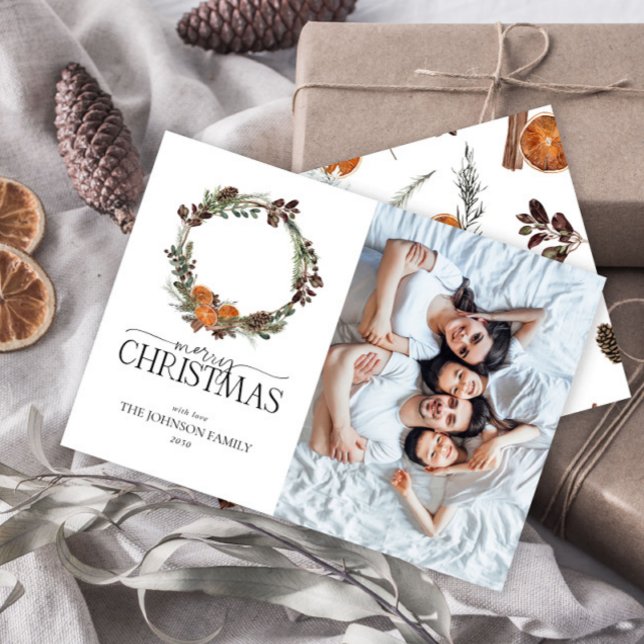 Cartão de Férias de Boho Winter Citrus Wreath (Criador carregado)