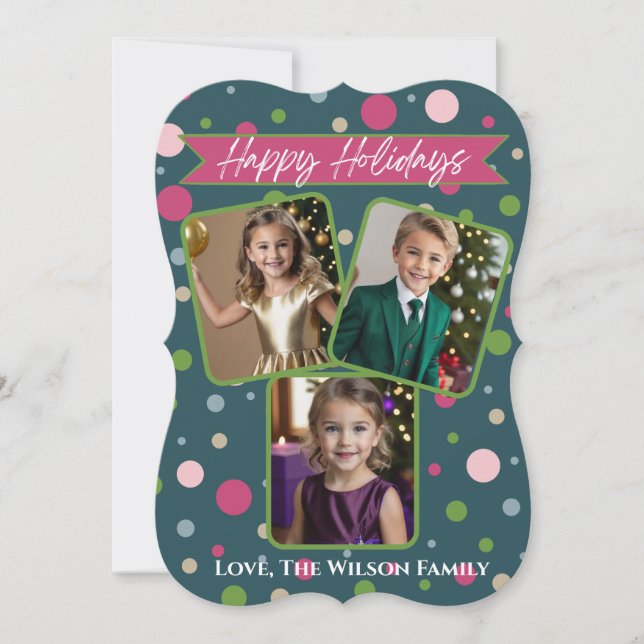 Cartão de Férias de Bolinhas Verde Festivo (Frente)