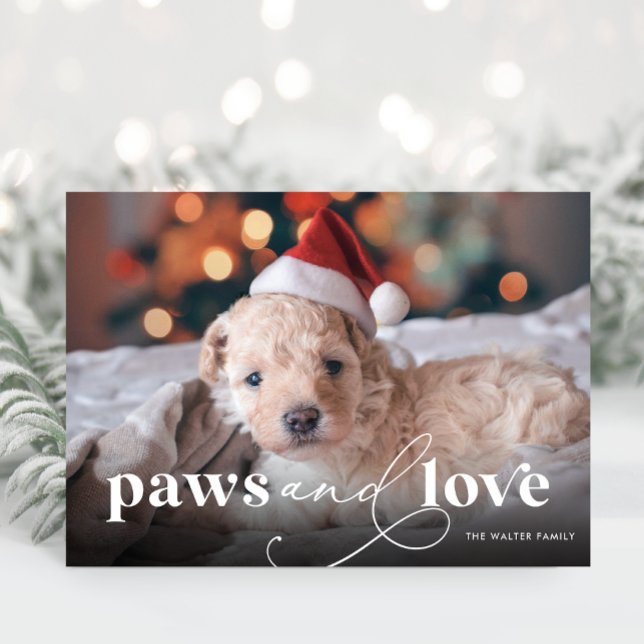 Cartão de Férias de Cheio de Peças e Amor (Paws and Love Full Photo Christmas Card)