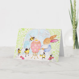 Cartão de férias de Coelhinho e Abelhas de Páscoa
