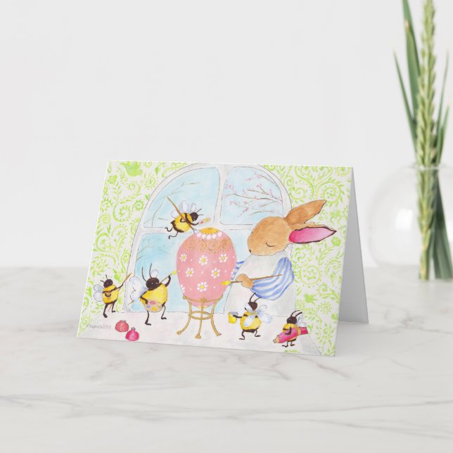 Cartão de férias de Coelhinho e Abelhas de Páscoa (Frente)