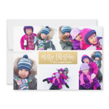 Cartão de Férias de Colagem de Fotografias Dourado