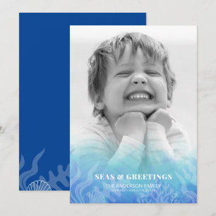 Cartão de Férias de Cores Aquáticas e Saudaçõ