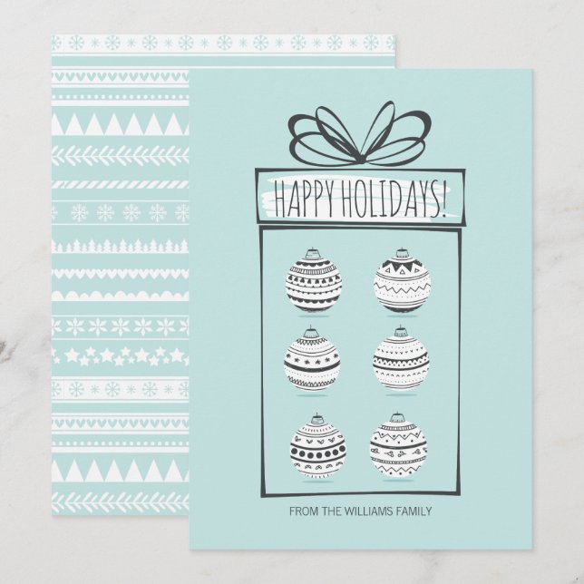 Cartão de Férias de enfeites de natal (Frente/Verso)