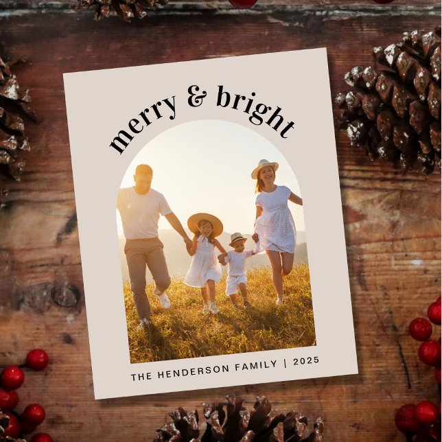 Cartão de Férias de feliz Bright Arch Budget (Share the love and warmth of the season with your personalized photo Christmas card)