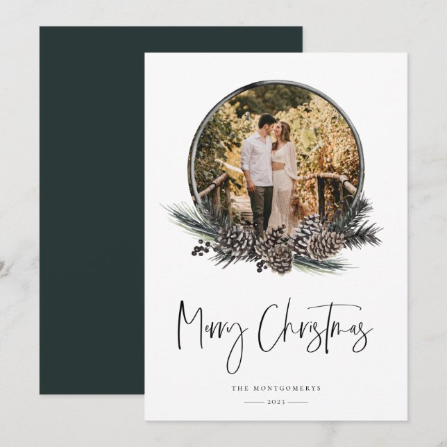 Cartão de Férias de Férias Pine Wreath Natural (Frente/Verso)