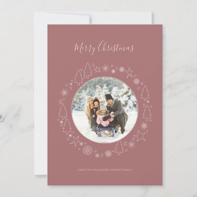 Cartão de Férias de Férias Rosa Elegante Marsala (Frente)