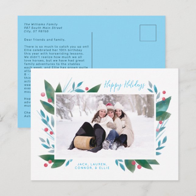 Cartão de Férias de Foto de Galho de Inverno e Fru (Frente/Verso)