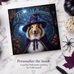 Cartão de Férias de Halloween da Bruxa Collie ao L
