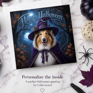 Cartão de Férias de Halloween da Bruxa Collie ao L
