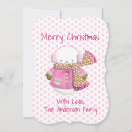 Cartão de Férias de Homem de Neve Rosa Bonito