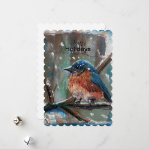 Cartão de Férias de Inverno Adorável para Aves Azu