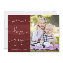 Cartão de Férias de Joy com Amor de Paz Pinto Verm