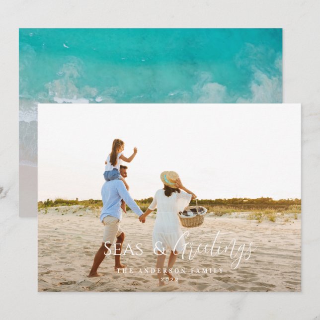 Cartão de Férias de Natal com 1 fotografia, mínimo (Frente/Verso)