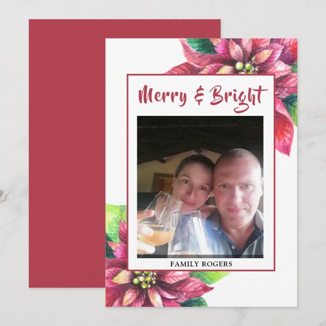 Cartão de Férias de Natal da Red Poinsettia (Frente/Verso)