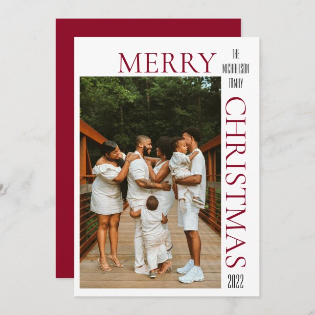 Cartão de Férias de Natal de Feliz Vermelho Modern (Frente/Verso)