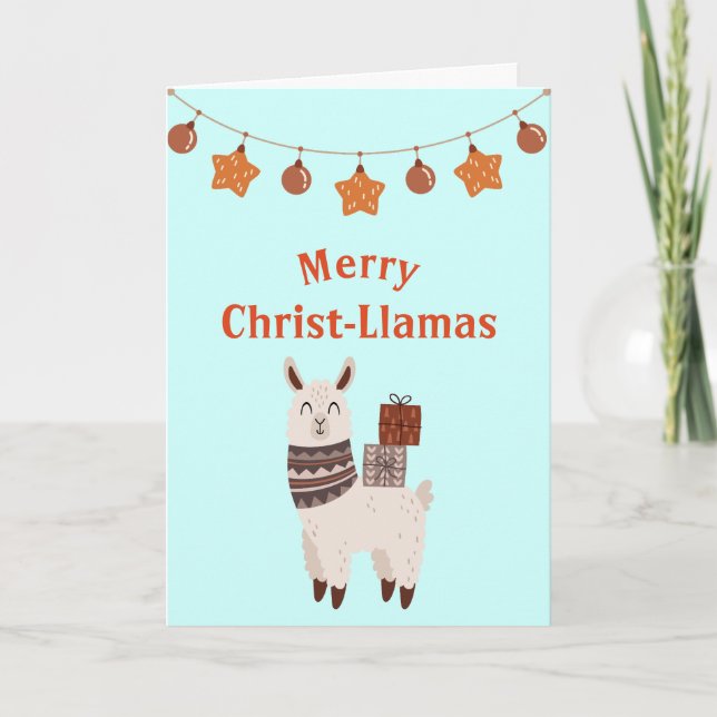 Cartão de Férias de Natal de Lama Cute (Frente)