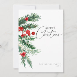 Cartão de Férias de Natal de pinheiro e bagas com