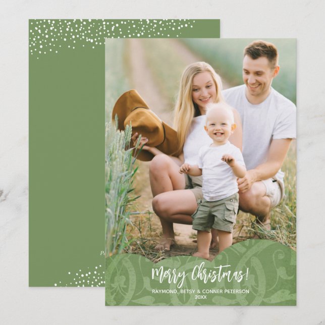 Cartão de Férias de Natal de Sage Linen Filigree (Frente/Verso)