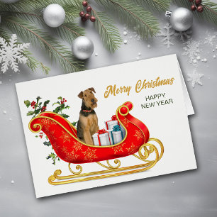 Cartão de Férias de Natal do Cão Airedale Terrier
