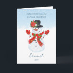 Cartão de Férias de Natal do neto Snowman<br><div class="desc">Joyful Snowman te deseja um Feliz Natal</div>