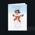 Cartão de Férias de Natal do Son Snowman<br><div class="desc">Joyful Snowman te deseja um Feliz Natal</div>
