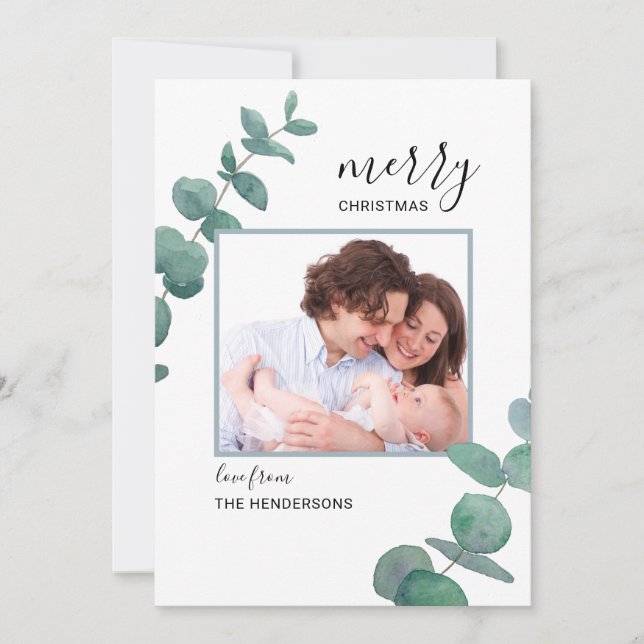 Cartão de Férias de Natal Eucalyptus Watercolor (Frente)