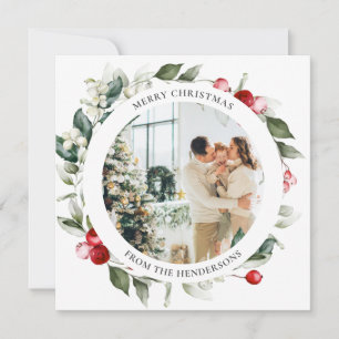 Cartão de Férias de Natal Feliz Berry Wreath