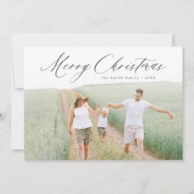 Cartão de Férias de Natal Feliz de Script Moderno (Frente)